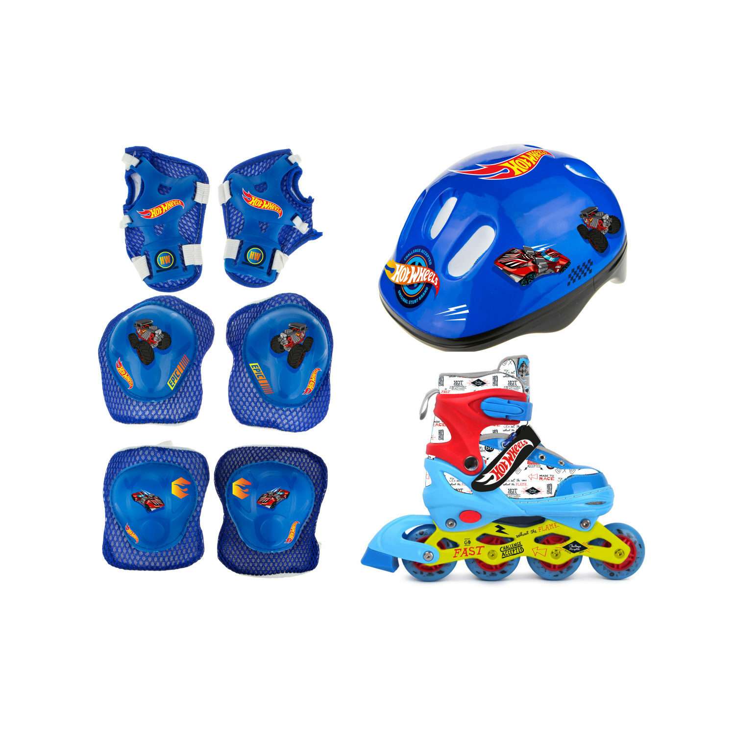 Коньки роликовые Hot Wheels со светом в комплекте с защитой и шлемом S 30-33 - фото 1