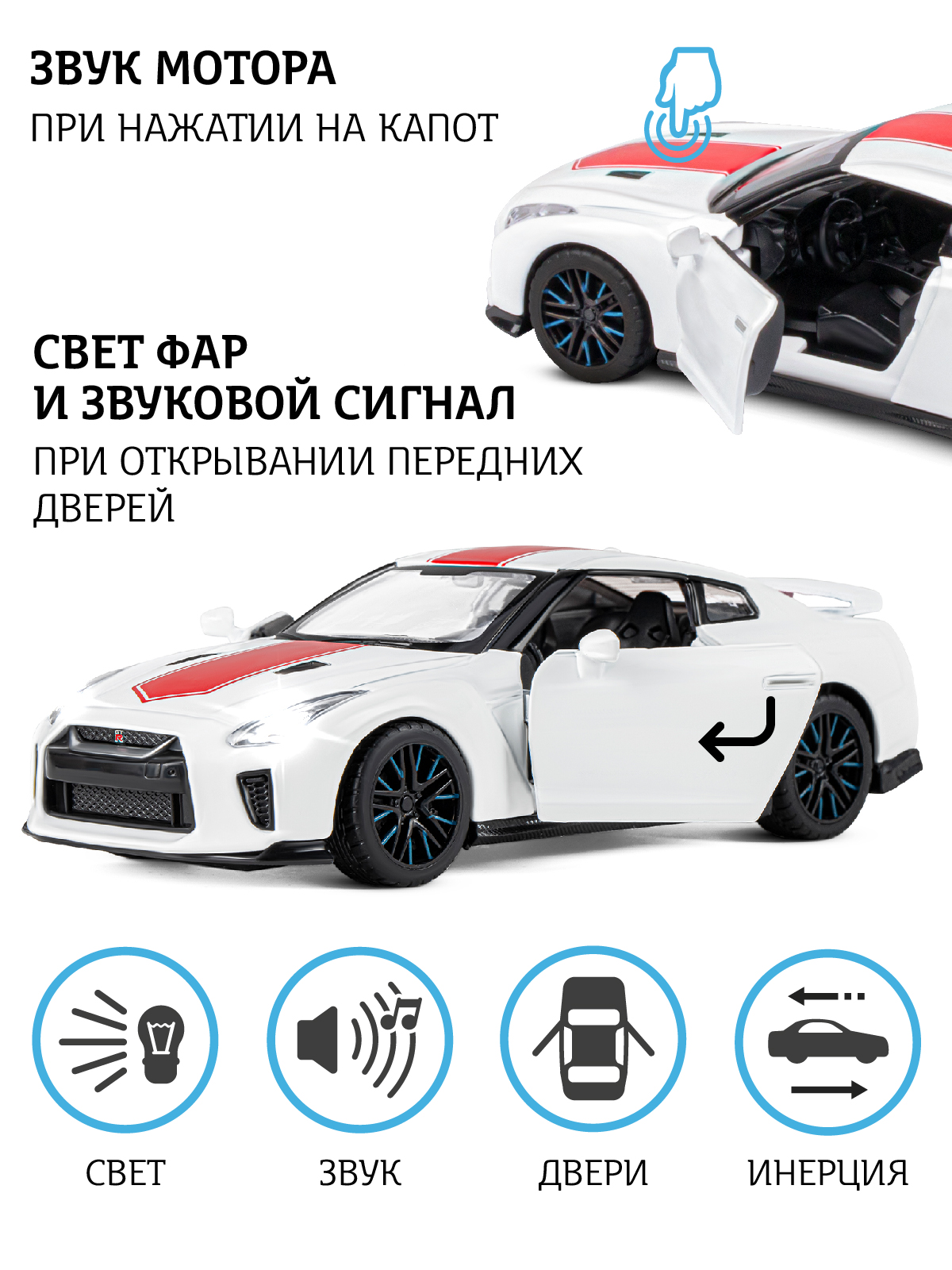 Машинка металлическая АВТОпанорама игрушка детская 1:32 Nissan GT-R R35  белый инерционная купить по цене 1262 ₽ в интернет-магазине Детский мир