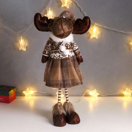 Кукла интерьерная Зимнее волшебство «Лосик в юбке в клеточку и свитере с узорами» 57х12х17 см