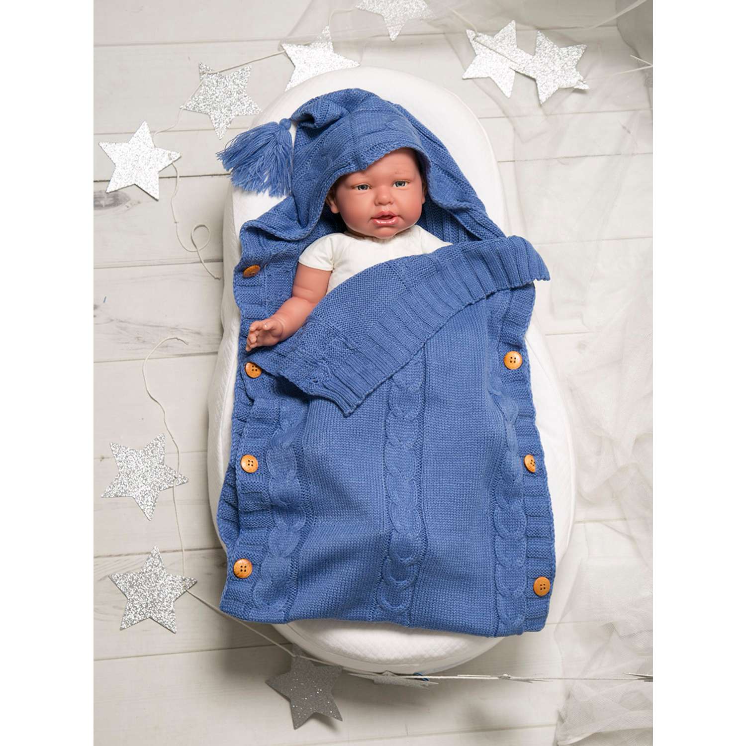 Конверт для новорожденных Baby Nice вязаный синий хлопок - фото 2