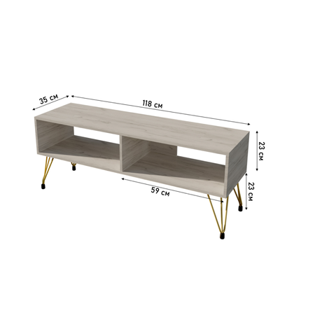 Тумба WoodSteel под телевизор в стиле Лофт Liverpool 118х35х43 см золото
