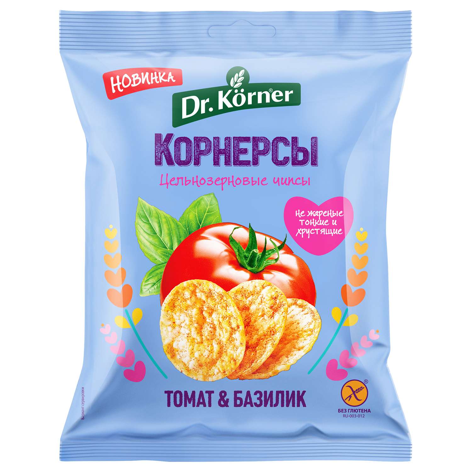 Чипсы Dr. Korner цельнозерновые кукурузно-рисовые с томатом и базиликом 50г - фото 1
