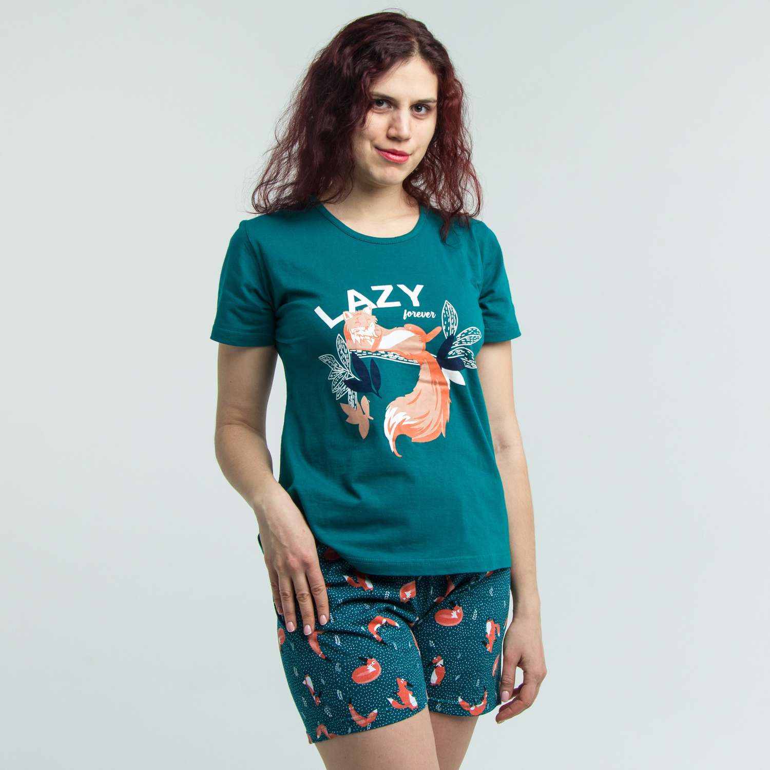 Пижама KARIM Пижама-KGU3014-шорты-футболка/изумруд-лисы - фото 1