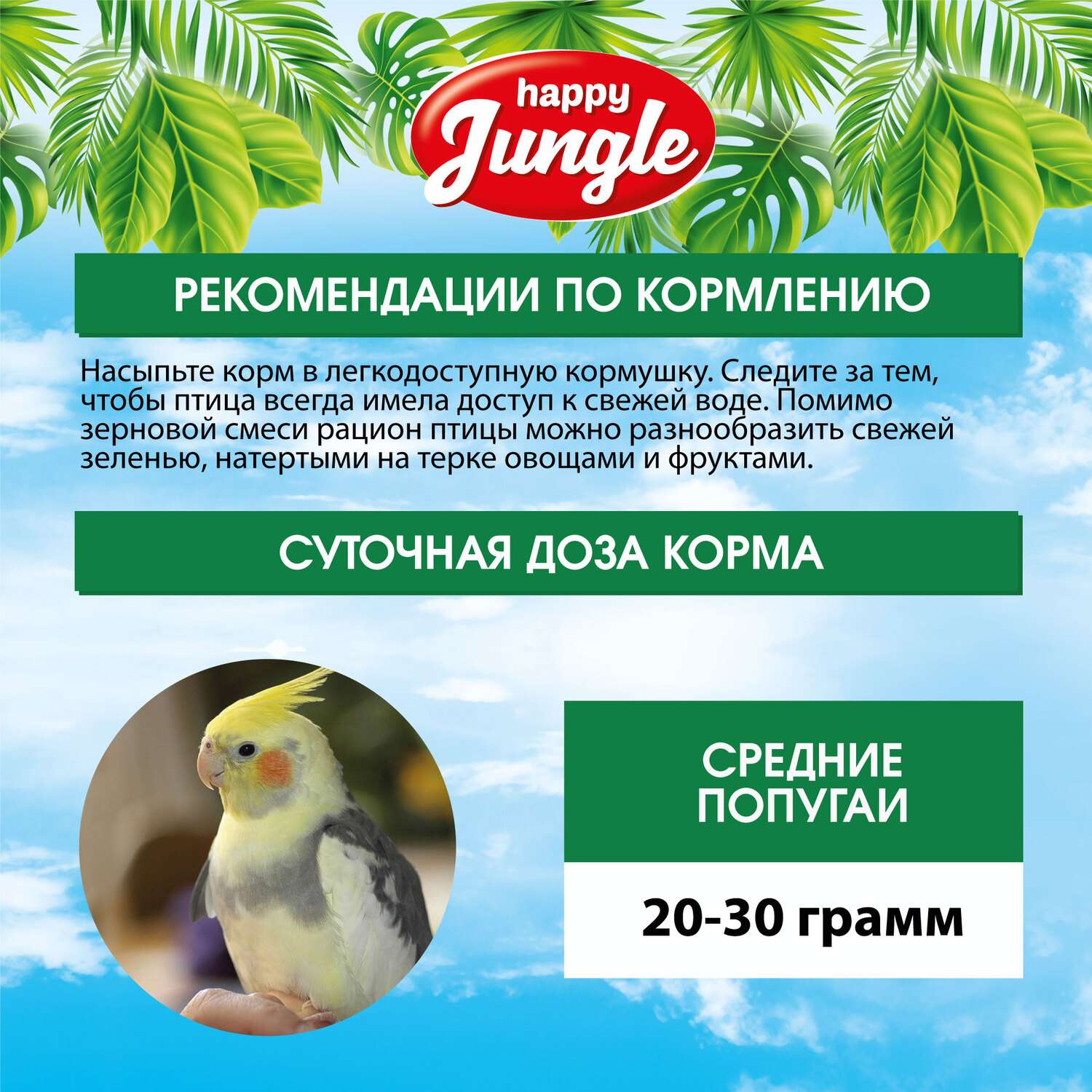 Корм для попугаев HappyJungle средних при линьке 500г - фото 8