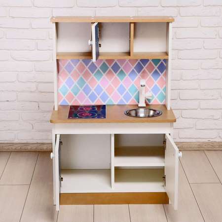 Игровая Zabiaka мебель «Детская кухня» цвет корпуса бело-бежевый цвет фасада бело-голубой фартук ромб