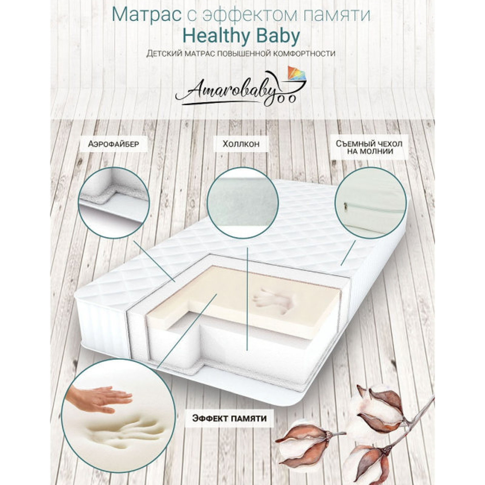 Матрас Amarobaby Healthy Baby 119*60*12см AMARO-331260-HB - фото 8