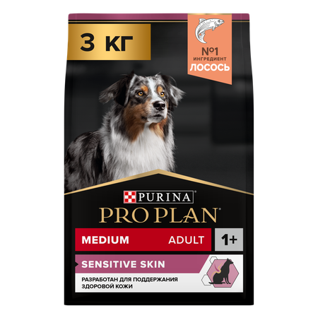 Корм для собак PRO PLAN средних пород с чувствительной кожей с комплексом Optiderma лосось с рисом 3кг