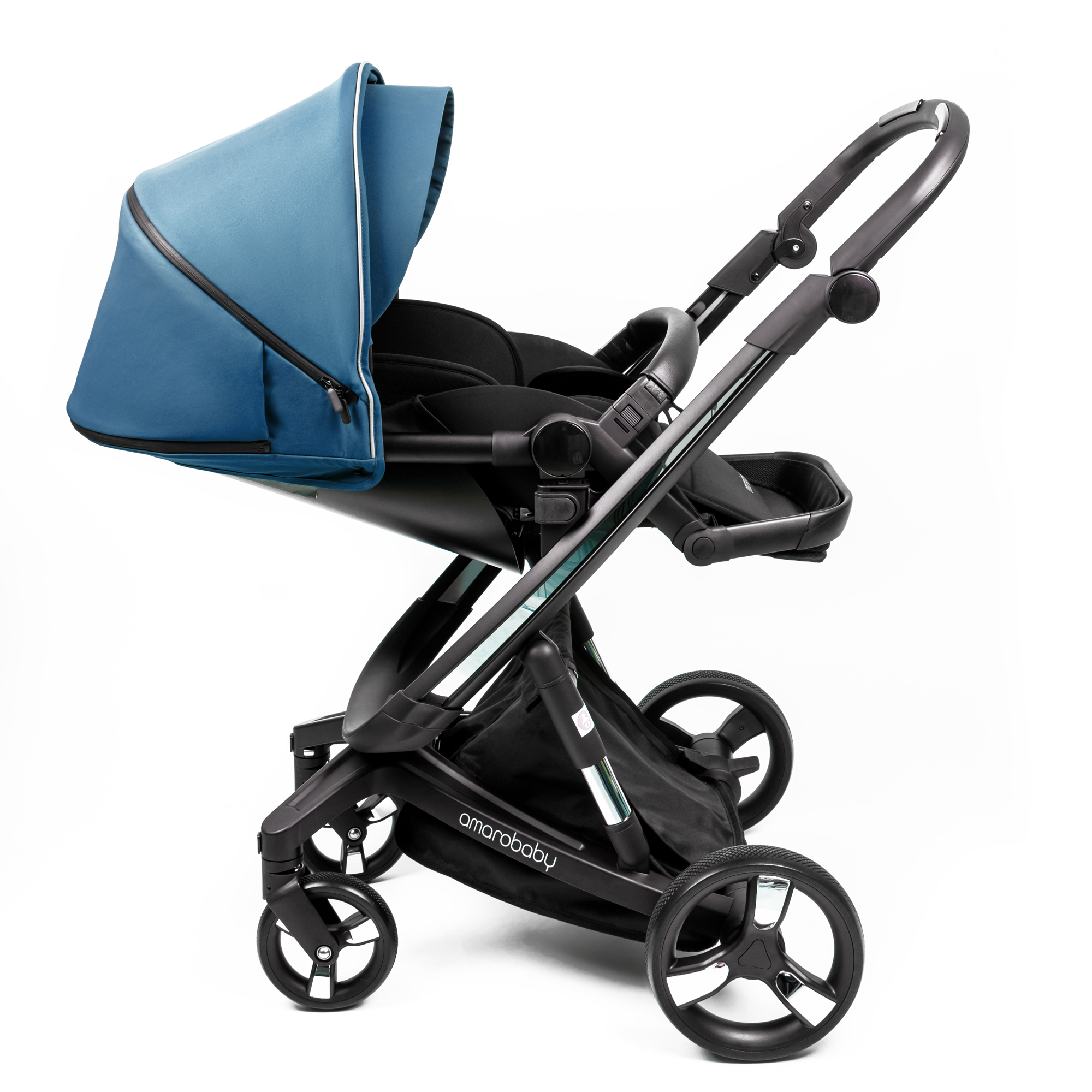 Коляска детская 2 в 1 AmaroBaby TUTUM с AUTO BRAKE синий - фото 27