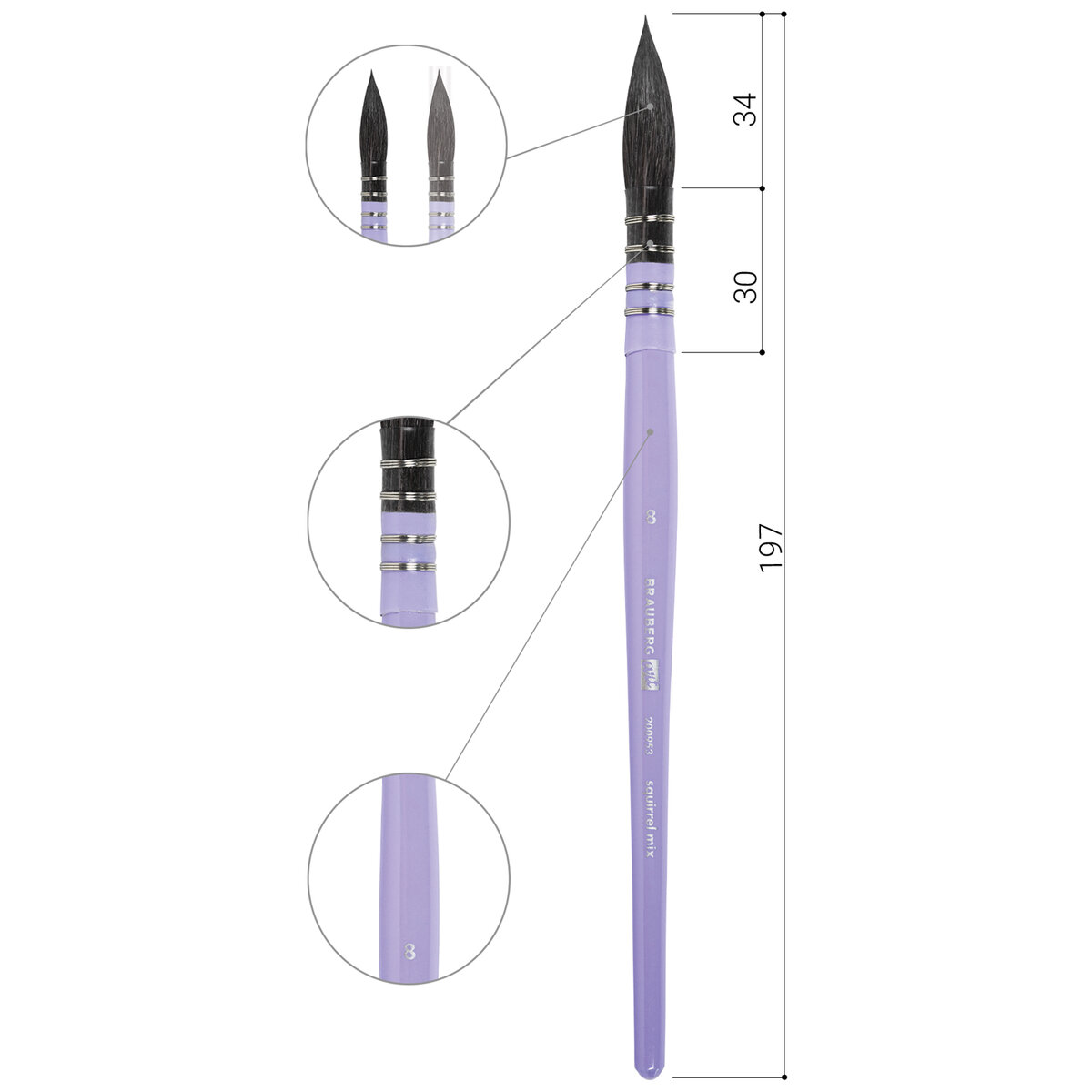 Кисть художественная Brauberg профессиональная из натурального ворса круглая номер 8 - фото 7