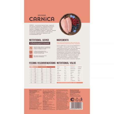 Корм для собак Carnica 1,5кг с индейкой для стерилизованных мелких пород сухой