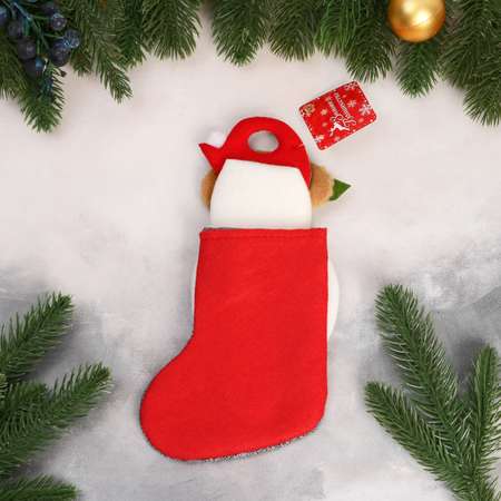 Носок Зимнее волшебство для подарков «Снеговик с ягодкой» 11х26 см бело серый