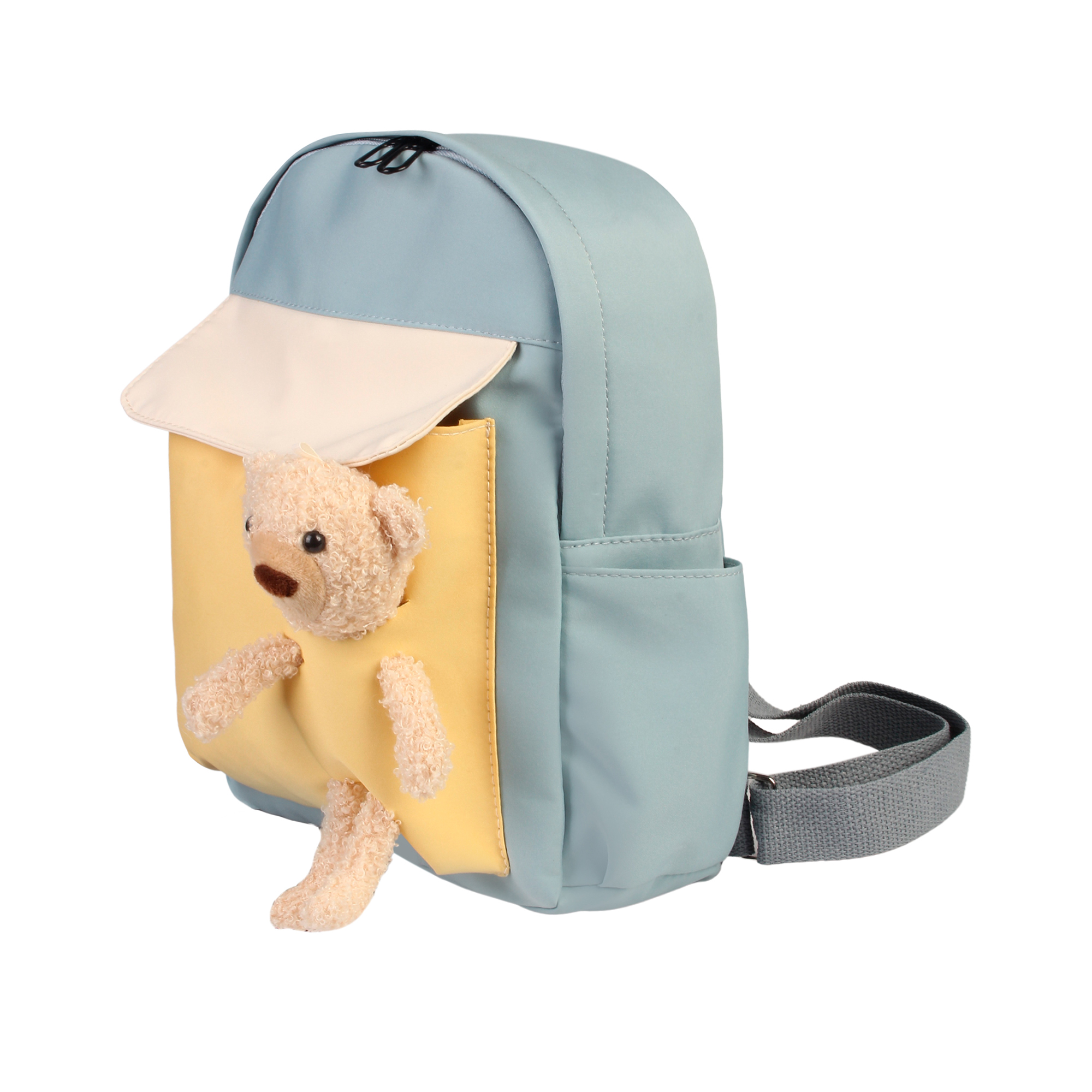 Рюкзак с игрушкой Little Mania серо-зеленый Мишка бежевый - фото 2