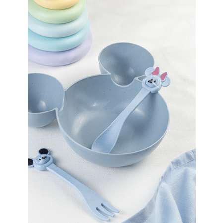 Набор детской посуды Добрый Филин Детская тарелка вилка ложка Мышонок синий 3 предмета