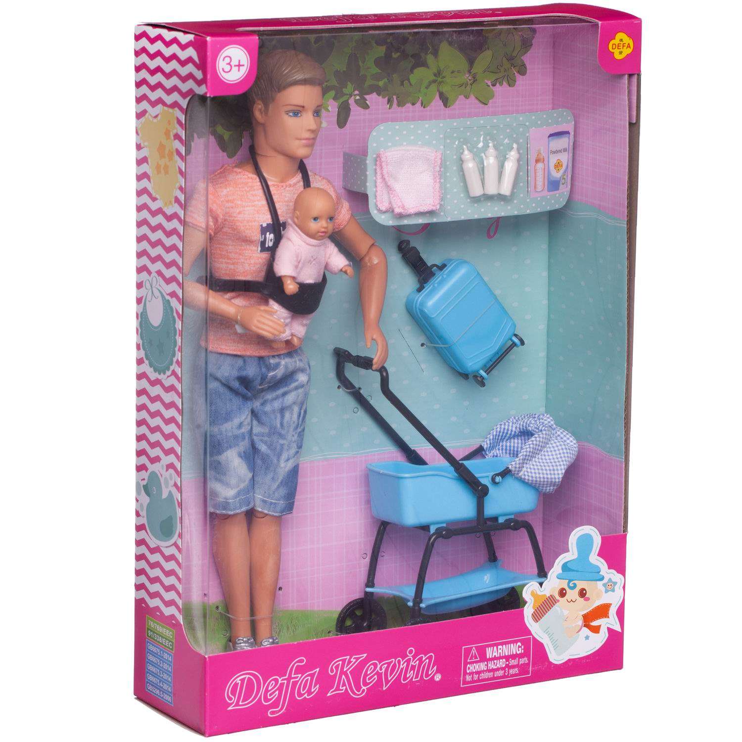 Игровой набор ABTOYS Папа на прогулке с малышкой в коляске с игровыми предметами 8369d/розовый - фото 2