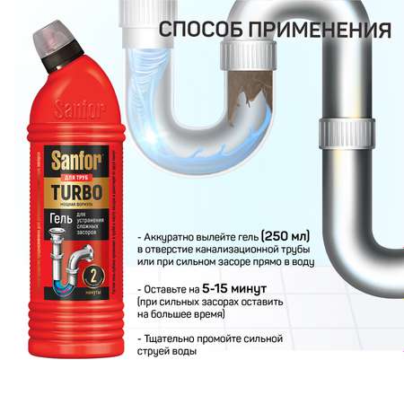 Средство против засоров Sanfor гель для труб Turbo 750 г и Универсальное средство для уборки 750 г