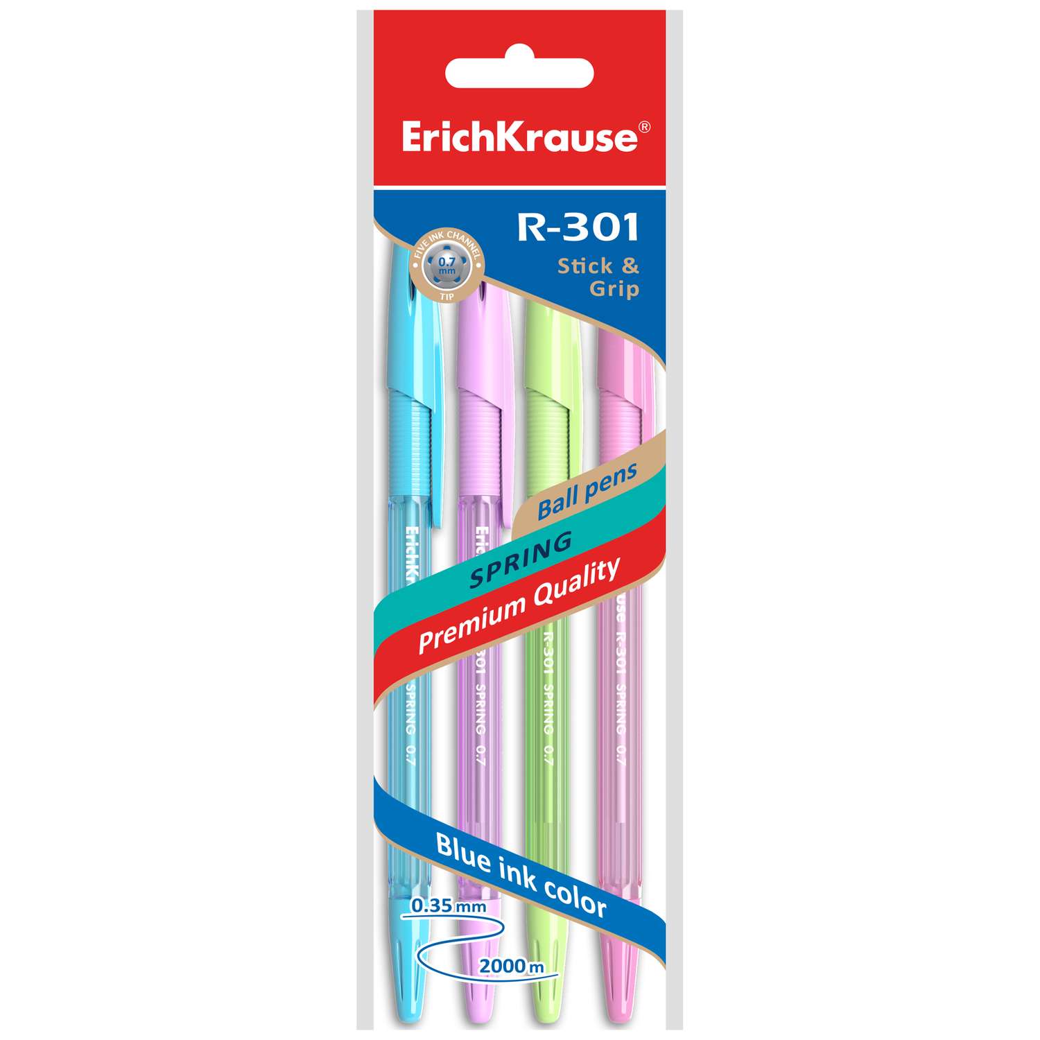 Ручки шариковые ErichKrause R301 Spring Синие 4шт 42750 - фото 1