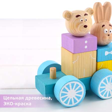 Каталка деревянная Томик развивающая игрушка Паровоз с вагоном 15 деталей 1-30