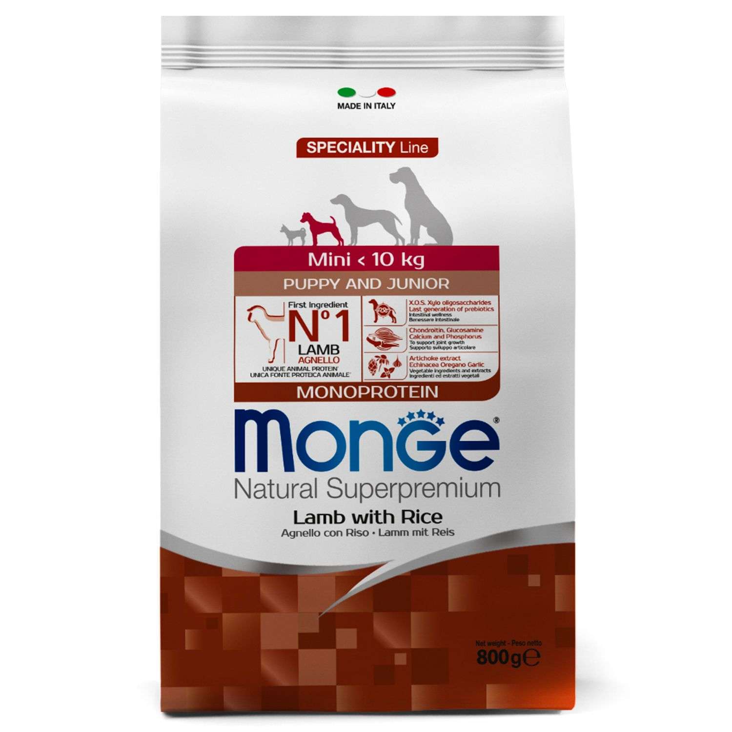 Корм для щенков MONGE Dog Monoprotein Mini мелких пород ягненок с рисом и картофелем 800г - фото 1