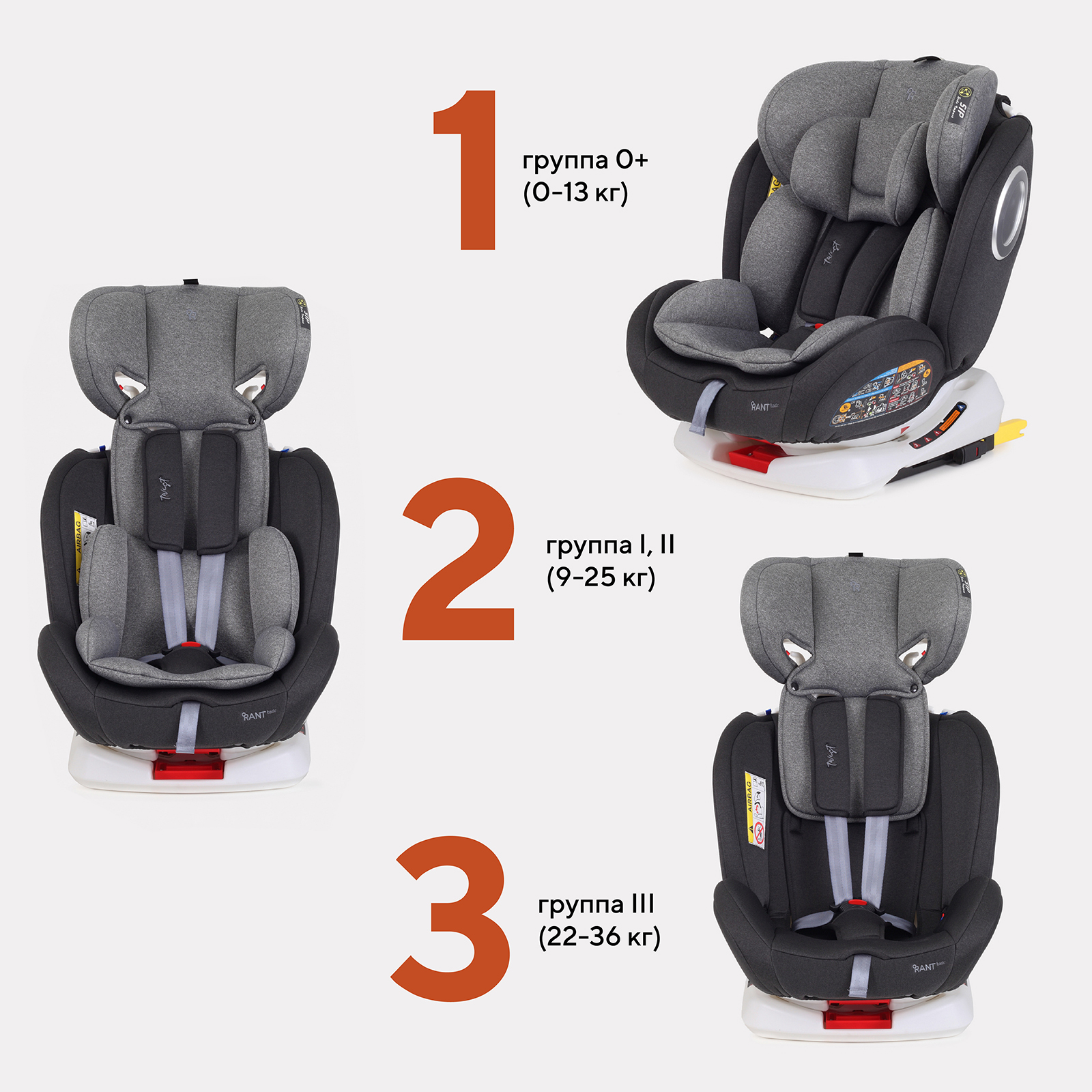 Автокресло Rant Basic Twist isofix Grey группа 0+-1-2-3 0-36 кг - фото 8