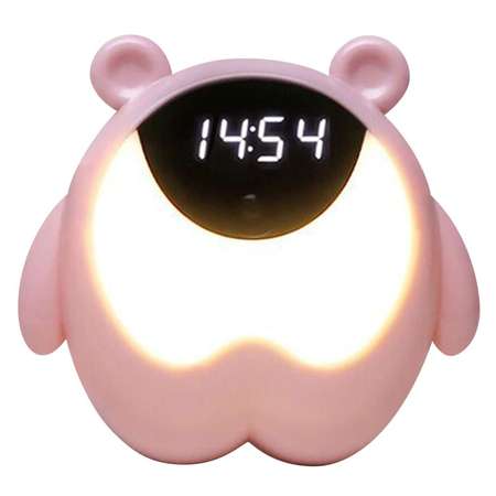 Часы-будильник LaLa-Kids Электронные Медвежонок с ночником и датчиком движения розовый