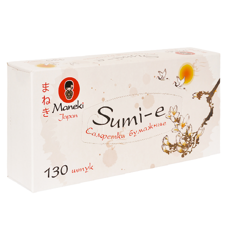 Салфетки бумажные Maneki Sumi-e 2 слоя белые 130 шт