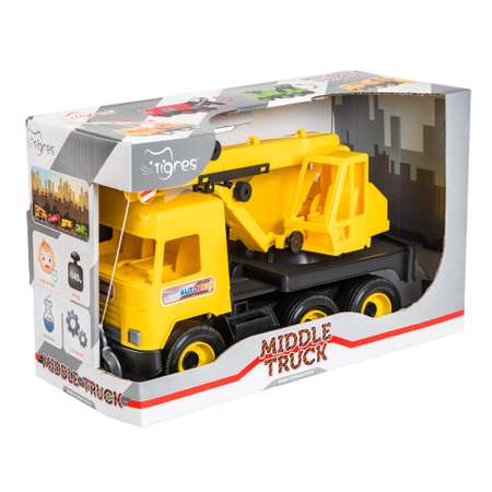 Машина TIGRES Кран Middle Truck желтый 43 см в коробке