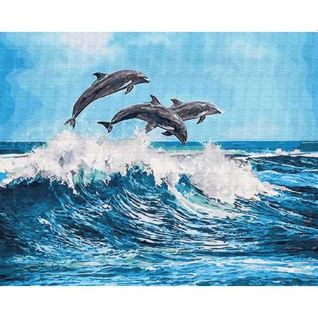 Картина по номерам Цветной Дельфины над волной 40x50 см