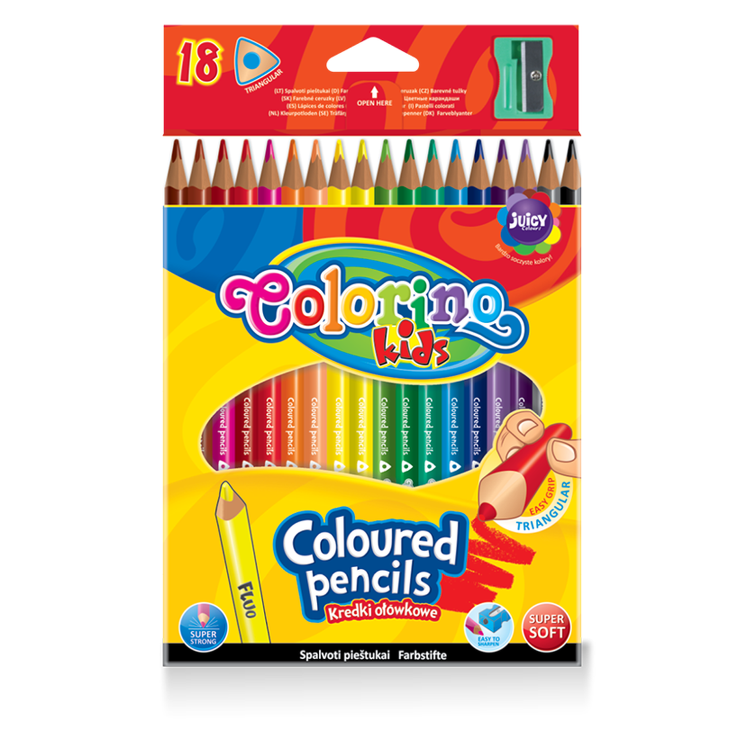 Цветные карандаши COLORINO Kids треугольные 18 цветов с точилкой - фото 1