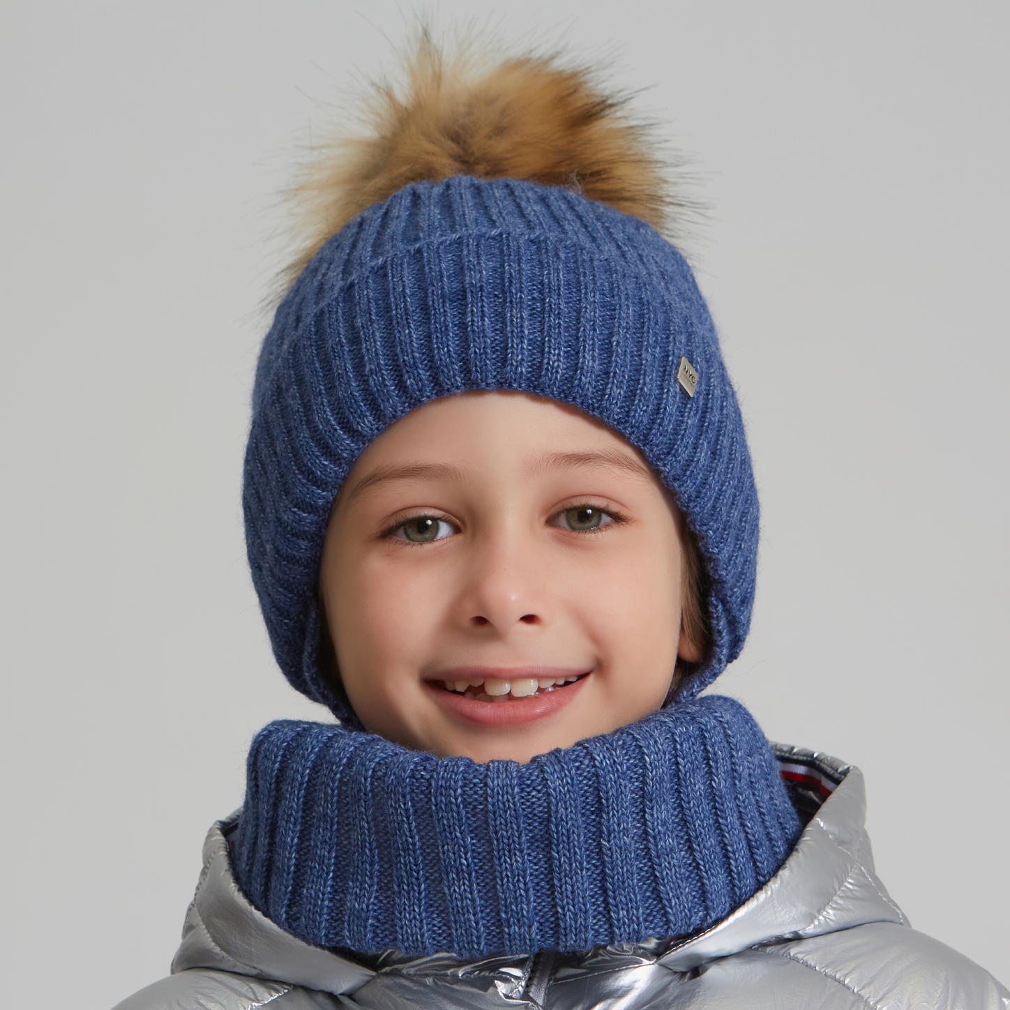 Шапка и снуд NYCkids NYC-H-112-FurPomREB-jeans - фото 4