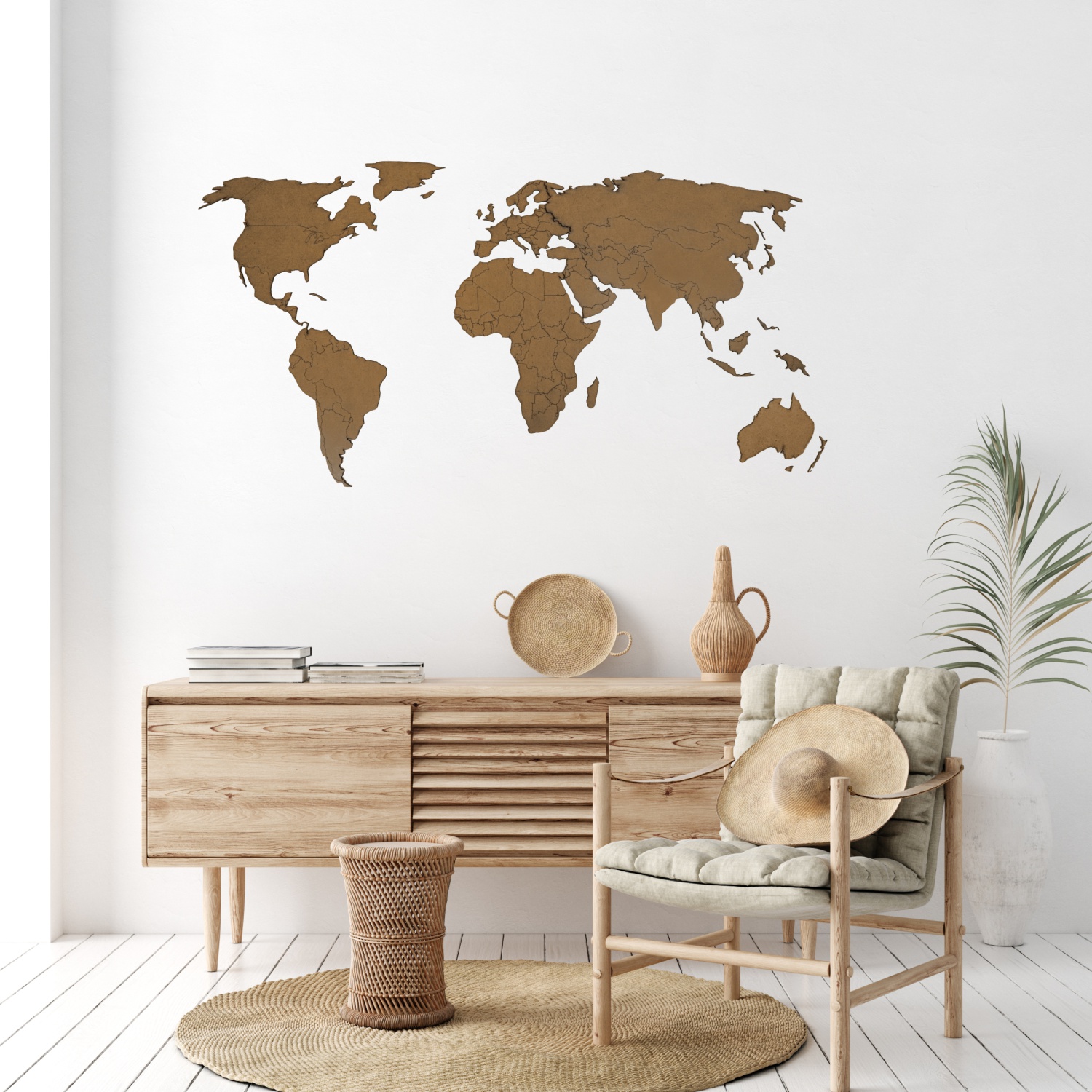 Карта мира настенная Afi Design деревянная 120х60 см Premium коричневая - фото 6