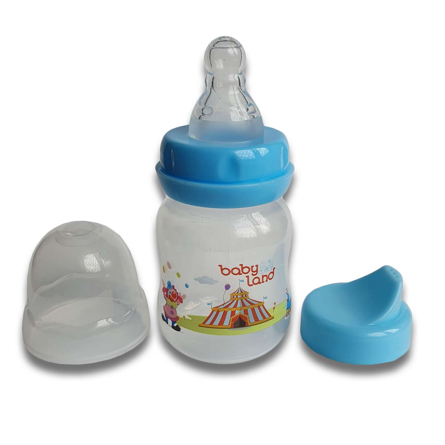 Бутылочка Baby Land 2в1 80мл с силиконовой соской и носиком голубой - фото 1
