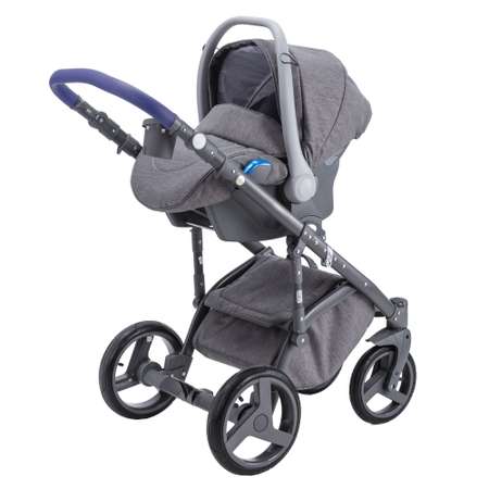 Коляска 3в1 BeBe-mobile Ravenna Sport V103 Темно-серый+Белая кожа+Синяя кожаная отделка