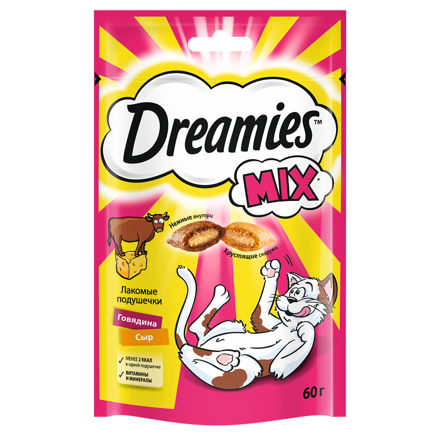 Лакомство для кошек Dreamies подушечки с говядиной и сыром 60г купить по  цене 67 ₽ с доставкой в Москве и России, отзывы, фото