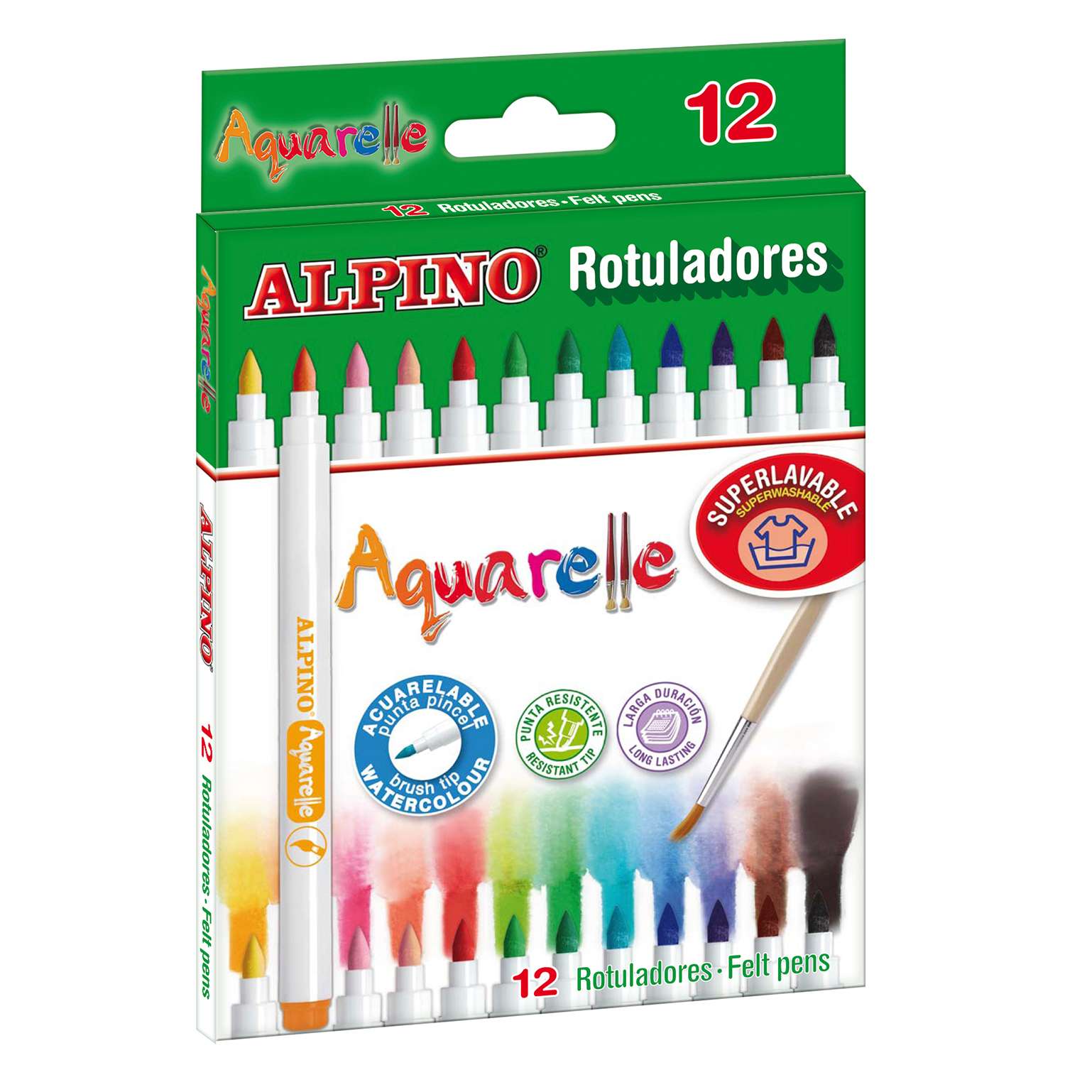 Фломастеры ALPINO Aquarelle 12 цв. + кисточка - фото 1