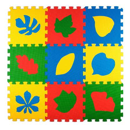 Развивающий детский коврик Eco cover игровой для ползания мягкий пол Листья 33х33