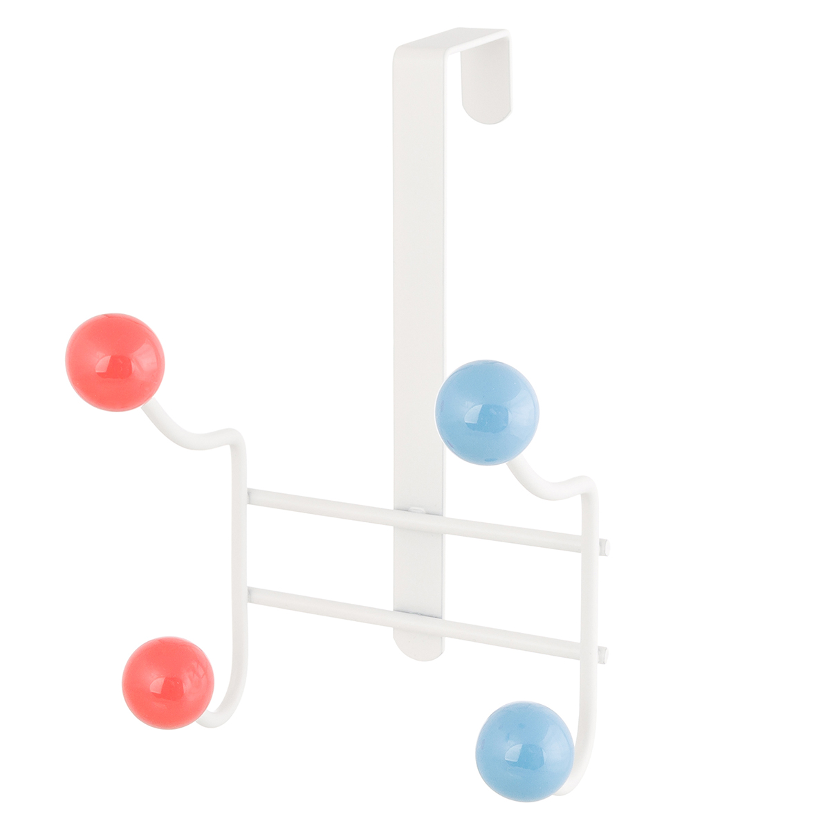 Вешалка El Casa на дверь 13х12х18.5 см Белая с 4 крючками с цветными пластиковыми шариками - фото 1