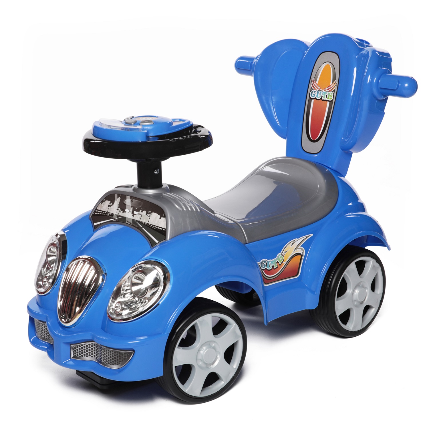 Каталка BabyCare Cute Car резиновые колёса синий - фото 3