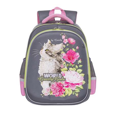 Рюкзак Grizzly для девочки кот в цветах