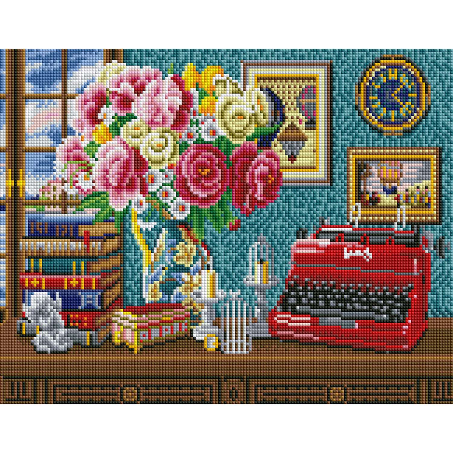 Алмазная мозаика Рыжий кот Натюрморт с печатной машинкой 40х50 - фото 2