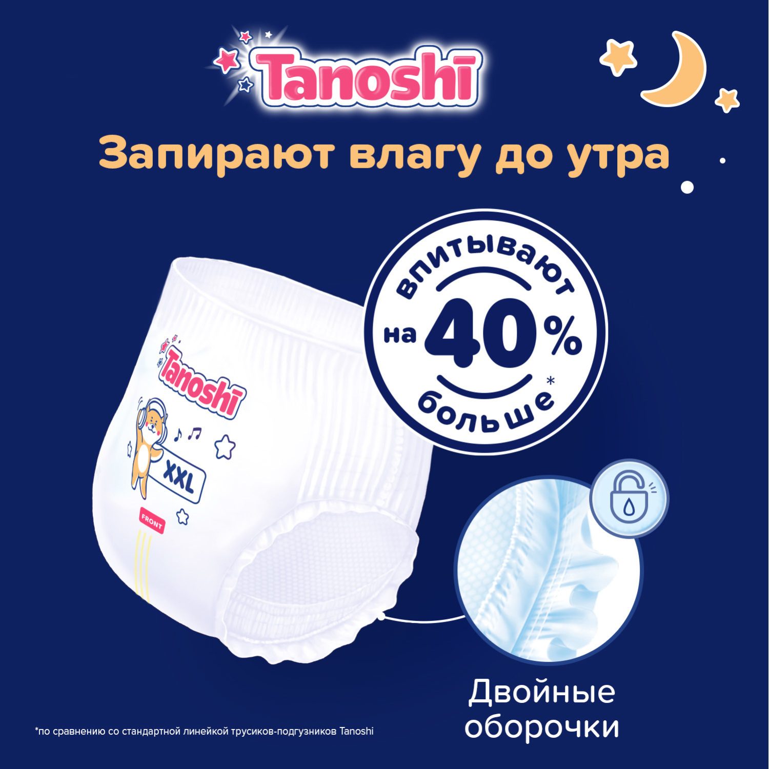 Подгузники-трусики Tanoshi ночные XXL 17-25кг 18шт - фото 3