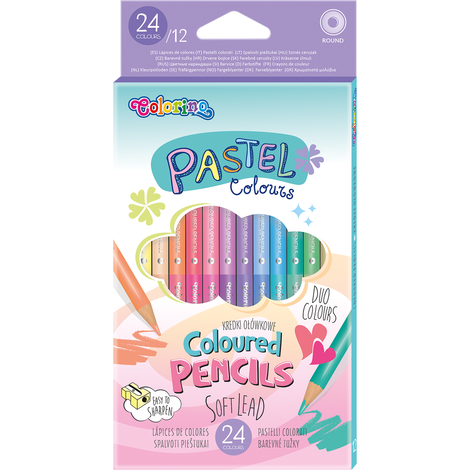 Цветные карандаши COLORINO Пастельные двухсторонние 24 цвета 12 карандашей Pastel Colours - фото 1