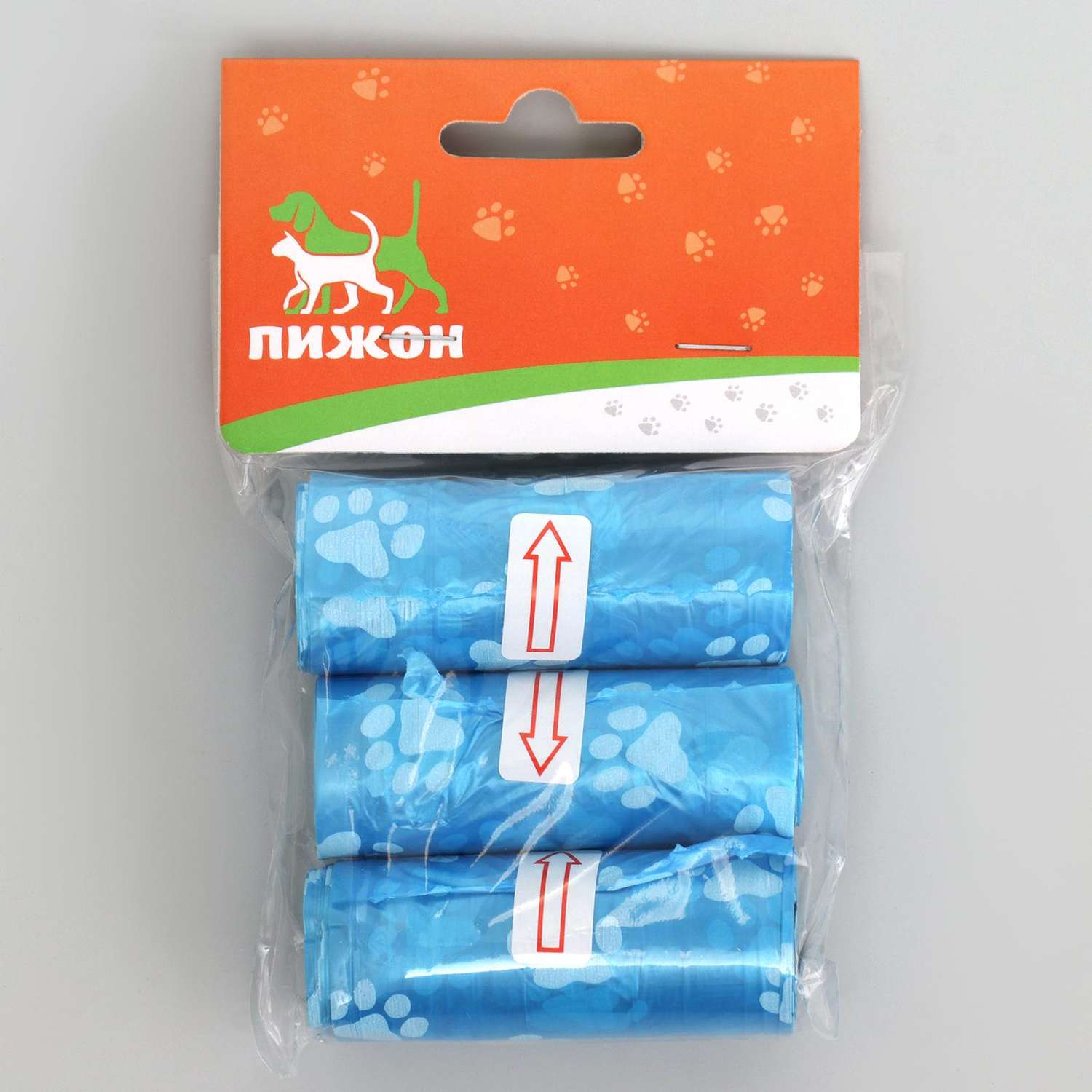 Пакет для уборки за собаками Пижон с узором 3 рулона по 15 шт синие - фото 1