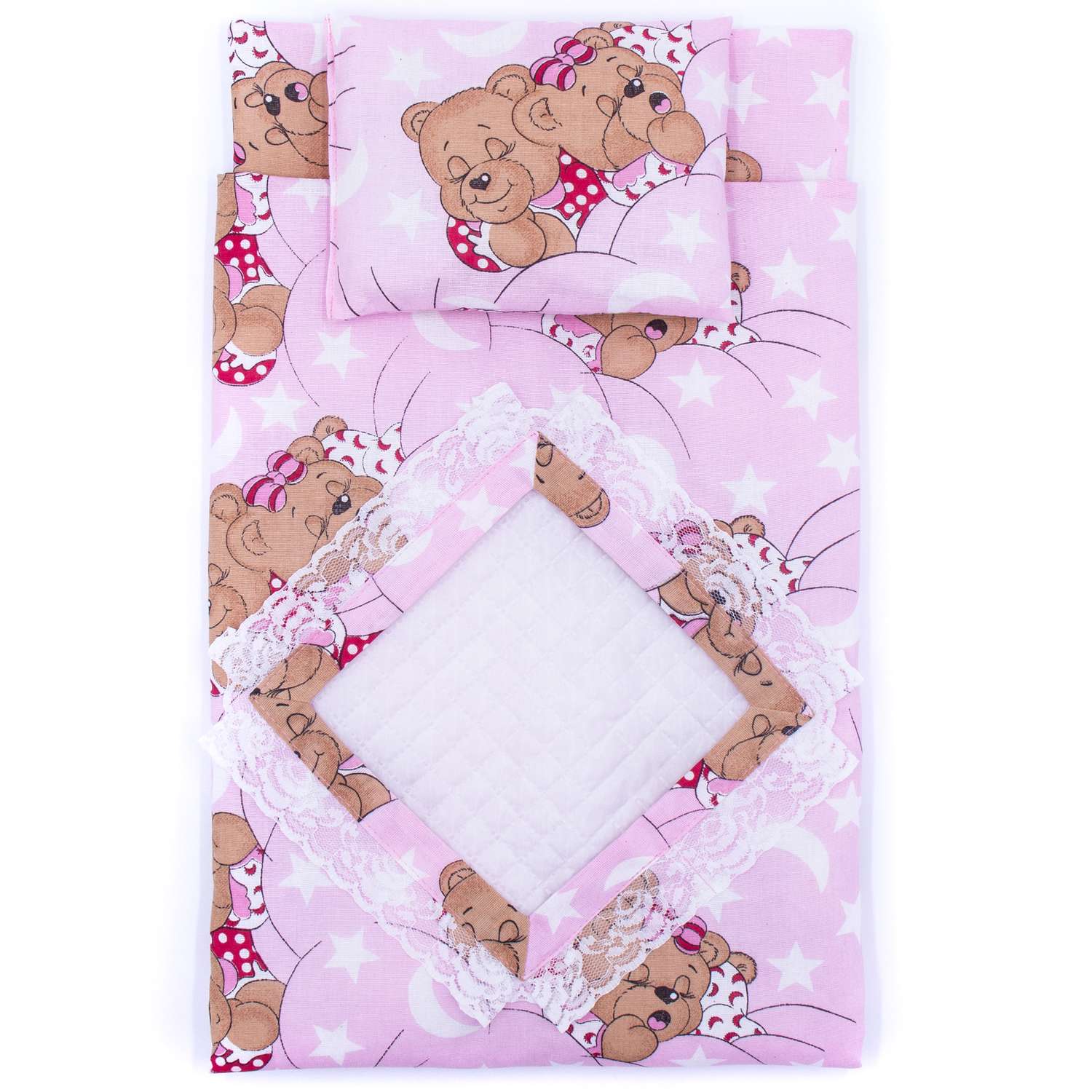 Комплект для пупса Модница 43-48 см: одеяло в пододеяльнике подушка и матрасик 6109 розовый-бежевый 6109розовый-бежевый - фото 2