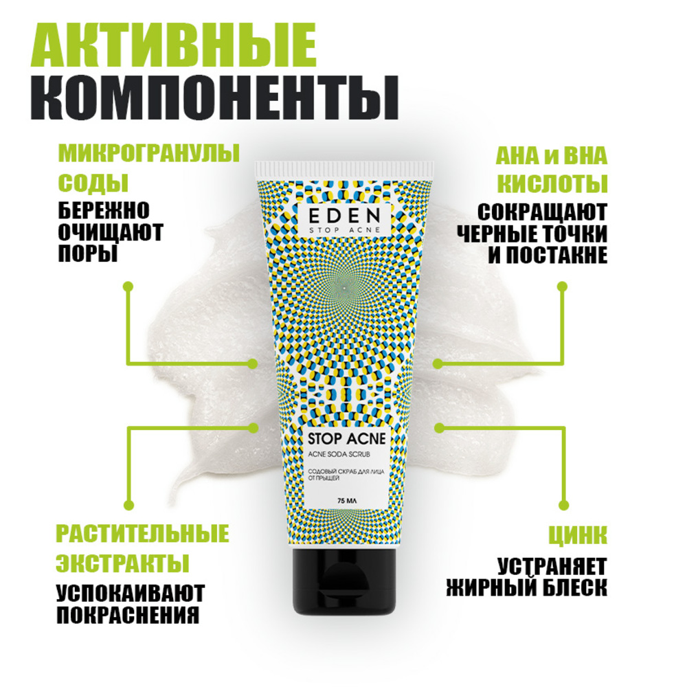 Содовый скраб для лица EDEN Stop Acne от прыщей 75 мл - фото 6