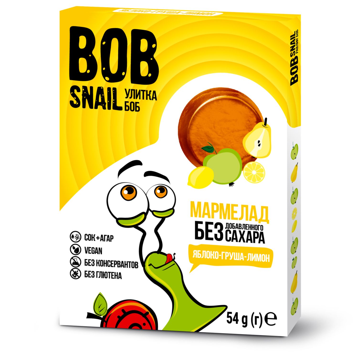 Мармелад фруктовый Bob Snail без сахара яблоко-груша-лимон 54г - фото 1