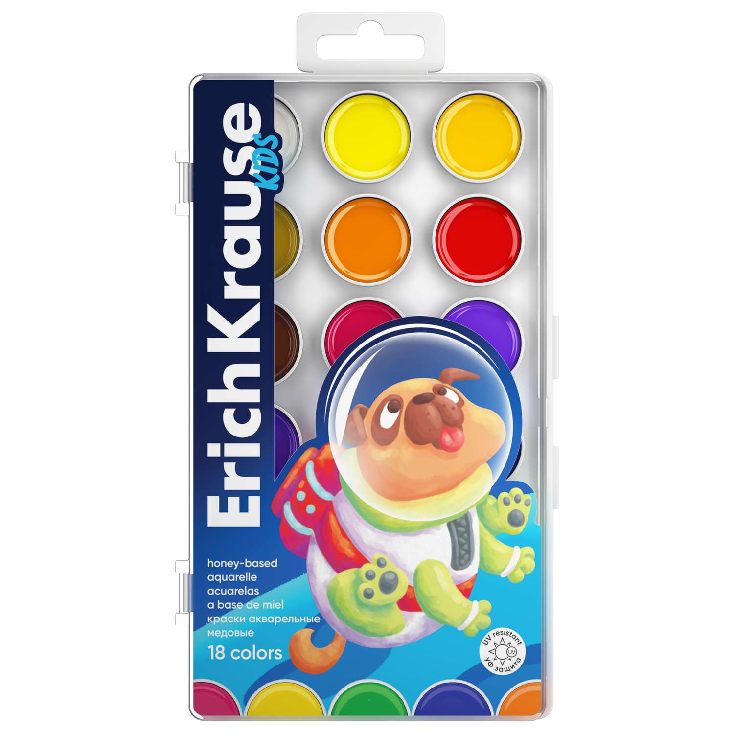 Краски акварельные ErichKrause Kids Space Animals медовые с УФ защитой яркости 18 цветов 61361 - фото 1