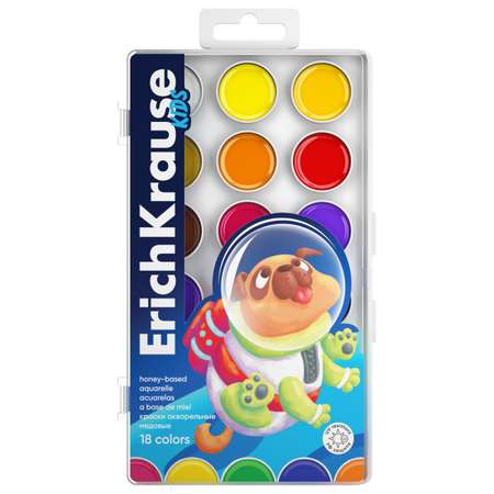 Краски акварельные ErichKrause Kids Space Animals медовые с УФ защитой яркости 18 цветов 61361