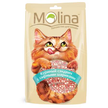 Лакомство для кошек Molina куриный сэндвич с сырными шариками 80г
