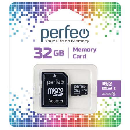 Карта памяти Perfeo microSD 32GB High-Capacity Class 10 с адаптером