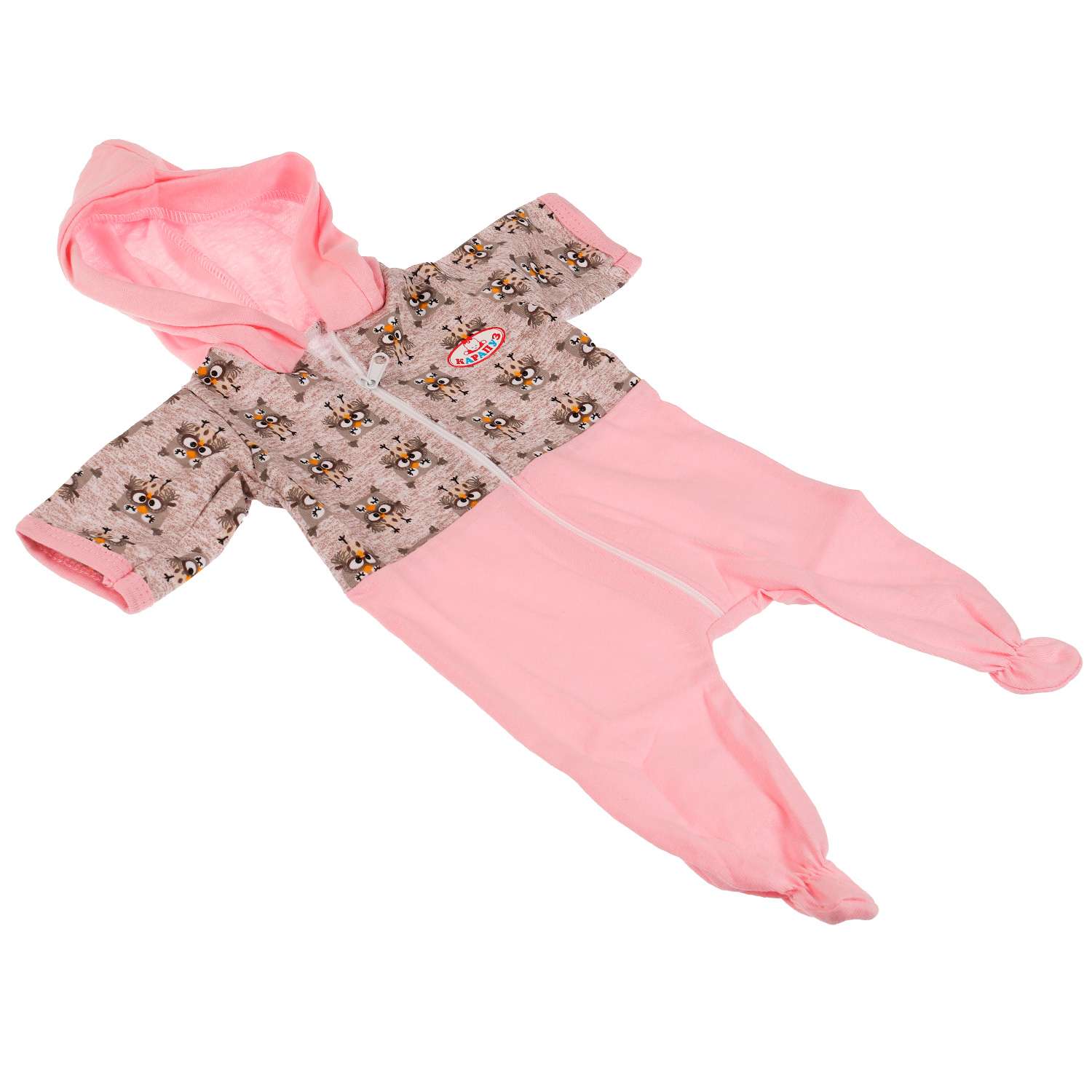 Одежда для кукол Карапуз 40-42 см комбинезон розово-серый совы 334988 - фото 2